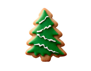 Christmas tree cookie on black background for festive holiday design on transparent background