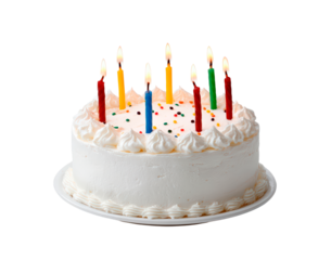 Colorful birthday cake with candles on black background for celebration and party decor
