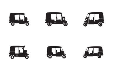 Fototapeta premium set of rickshaw icon silhouette vector illustration design 