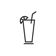 Sleek outline vector illustration of a tall glass with straw and ice cubes scalable eps icon