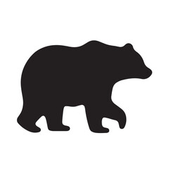 Obraz premium Bold black bear silhouette walking in profile. Simple vector graphic icon of a wild animal with a lifted paw 