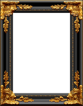 beautiful ornate realistic gilded gold black picture painting frame upright portrait vector isolated on transparent background