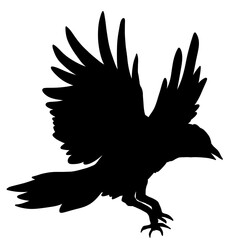Black Flying Crow Bird Silhouette Flat Illustration for Halloween Design