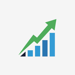 Dynamic visual representation of a business growth trend with rising bar charts and an upward arrow, signifying financial success, market progress, and investment returns