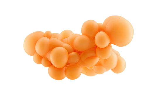 Orange bubbles cluster, connected and organic, on a black backdrop