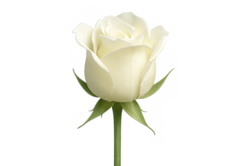 White rose bud symbolizing love, purity, grace, and new beginnings, presenting natural beauty on a transparent background