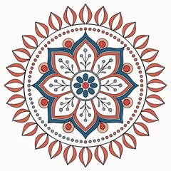 A beautifully detailed mandala design featuring floral patterns and symmetrical shapes in soft pastel colors of red green and cream This elegant decorative mandala symbolizes balance harmony and peace