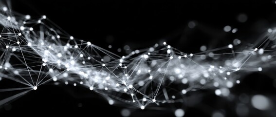 Glowing White Network of Connections on Black Background for Digital and Tech Concepts