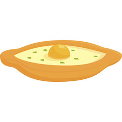 Cartoon Khachapuri Icon Georgian Cheese Bread With Egg and Herbs on Transparent Background