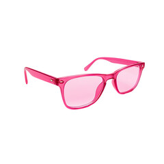 Pink eyeglasses, clear lenses on a plain black background