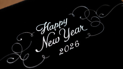 Happy New Year 2026 elegant script lettering with swirls celebration