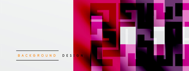 Abstract geometric pattern. Squares blend pink, purple, red hues. Modern design element for backgrounds, presentations. Minimalist aesthetic.