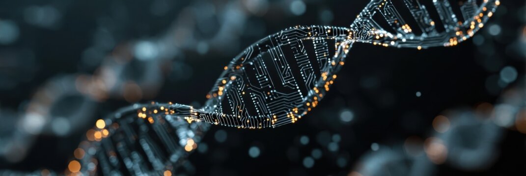 Abstract Digital Background Featuring DNA Double Helix and Circuit Board Technology Concept - Powered by Adobe