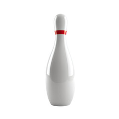 Glossy, white bowling pin with red band on neck, isolated on black