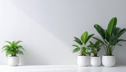 観葉植物がおかれた部屋の白壁
