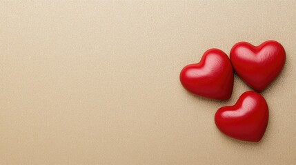 Fototapeta premium Celebrate love and romance with red wooden hearts against a shimmering golden backdrop, perfect for Valentine's Day