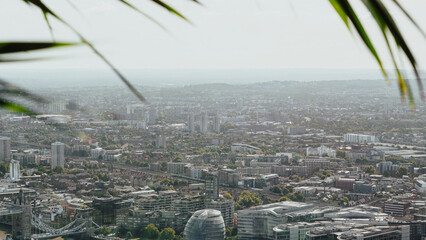 Monochrome aerial view of London city and Thames river.