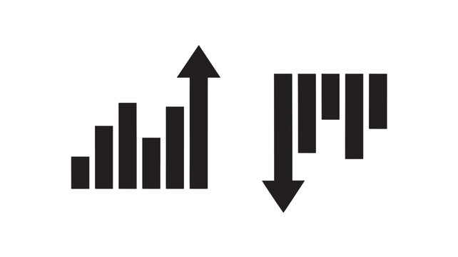 Set of minimalist chart icons showing growth and decline simple flat vector design element for business and finance presentations