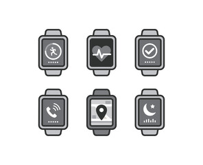 いろいろなアプリが表示されたスマートウォッチのアイコンイラスト