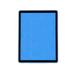 Modern tablet with a vibrant blue screen, set against black backdrop