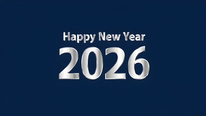 Obraz premium Happy New Year 2026 silver text on dark blue background image