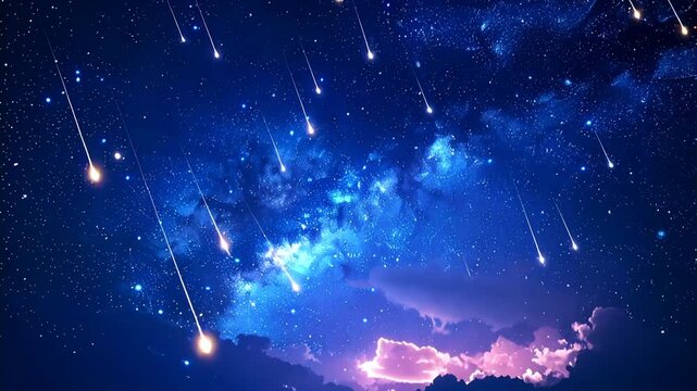 流れ星や流星群が流れる満天の星空  天の川  3DCGアニメーション