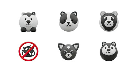 Cute stylized animal head icons graphic element collection transparent background