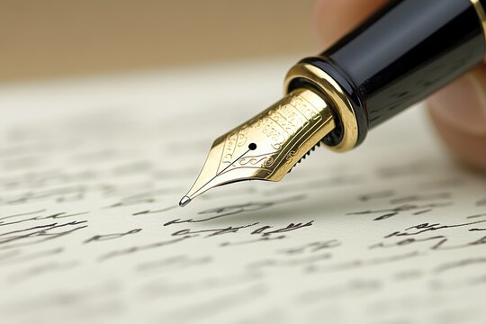Hand Inscribing a Handwritten Mail with Antique Pen on Textured Paper, Evoking Nostalgic Elegance