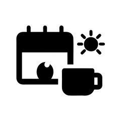 Black Silhouette Illustration depicting calendar date, coffee cup, and sun for time management