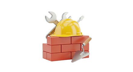 Construction hard hat tools and bricks building development concept