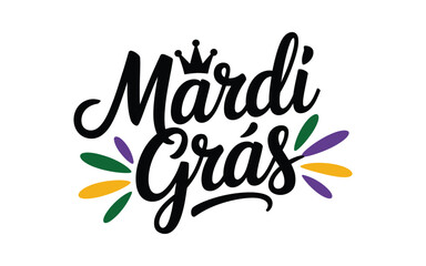 Mardi gras lettering isolated on white background for carnival celebration