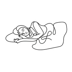Sleeping Woman One Line Drawing Vector on White Background.