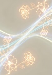 Obraz premium Elegant floral composition with luminous lines creating a serene and ethereal ambiance featuring botanical elements