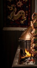Fototapeta premium Azerbaijani Kebab Inferno: Oak Embers, Dragon Heritage & Lamb Fire
