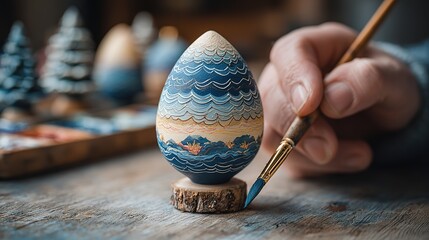 New Year Home Decoration: Hand-Painted Christmas Tree Toy. Artistic Creation and Handmade Craftsmanship.