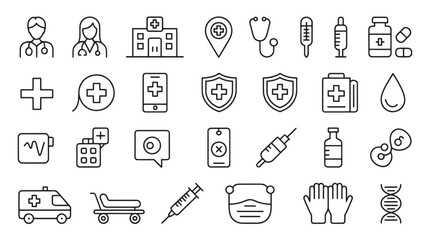 Set of medical line icons healthcare and medicine vector symbols for app and web design isolated on white background