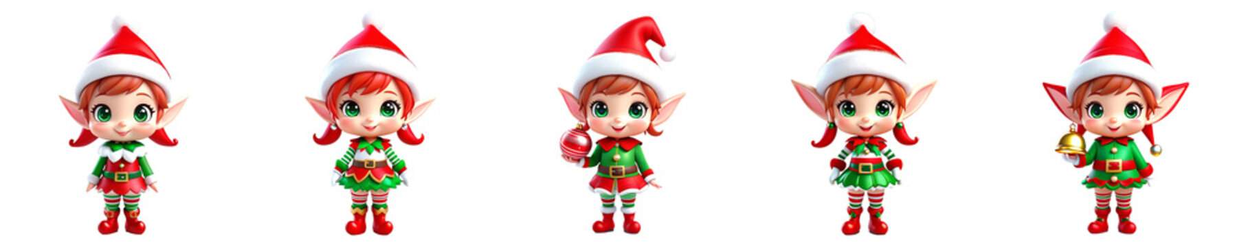 set of Christmas elf character Isolated on transparent background. features joyful elf characters in vibrant holiday attire, displaying different poses and expressions, ideal for festive projects and