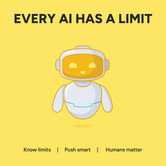 Vector art of every ai has a limit a cartoon robot reminds us that even advanced artificial intelligence has boundaries, underscoring the value of human expertise artificial intelligence post