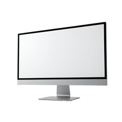 Modern, silver computer monitor with blank white screen on black background