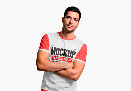 Man in Relaxed Pose T-shirt Mockup 