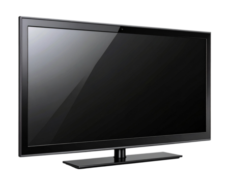 A sleek modern black flat screen television with thin bezels and realistic reflection 