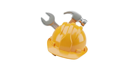 Construction safety helmet wrench hammer building tools work concept