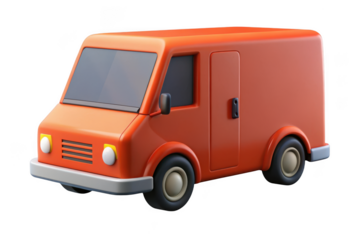 3d orange delivery van illustration, cargo transport vehicle, commercial automobile, logistics and shipping, render isolated on transparent background
