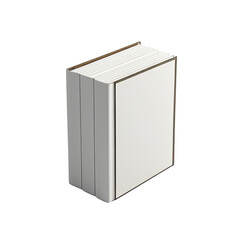 Isometric view of a closed, bound book with blank, ivory-colored cover