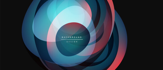 Obraz premium Abstract circular design. Layers overlap, creating vibrant blue, red, white gradients. Modern background element, simple text included.