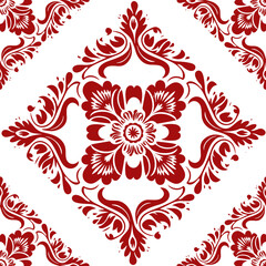 Elegant Red Floral Ornament Pattern on White Background