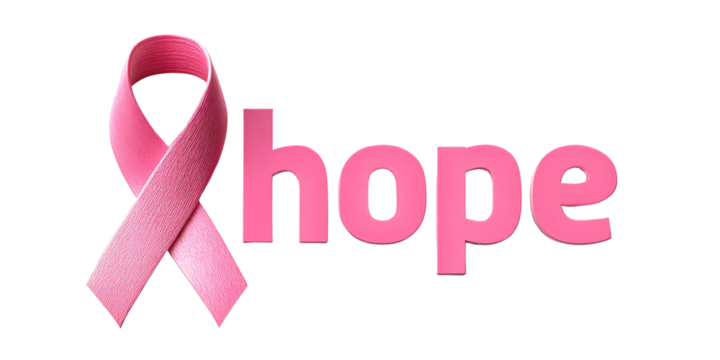 Pink ribbon and hope text on black background for breast cancer awareness month Symbol of support, solidarity, and medical research for womens health