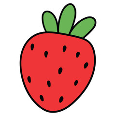 Hand-drawn cartoon strawberry on a white background.