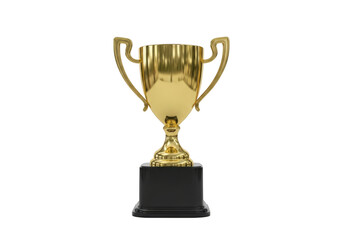 Golden trophy award achievement victory success competition prize champion reward first place isolated on transparent background