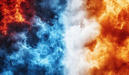 Fototapeta premium A vibrant mix of red, blue, and orange smoke-like textures, creating an abstract visual effect that evokes energy and movement.